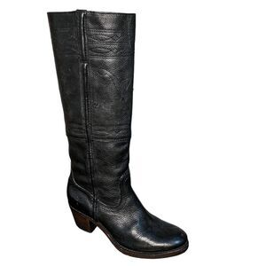 Frye Stitching Horse Black Leather Knee High Tall Chunky Heeled Boot Women’s 7